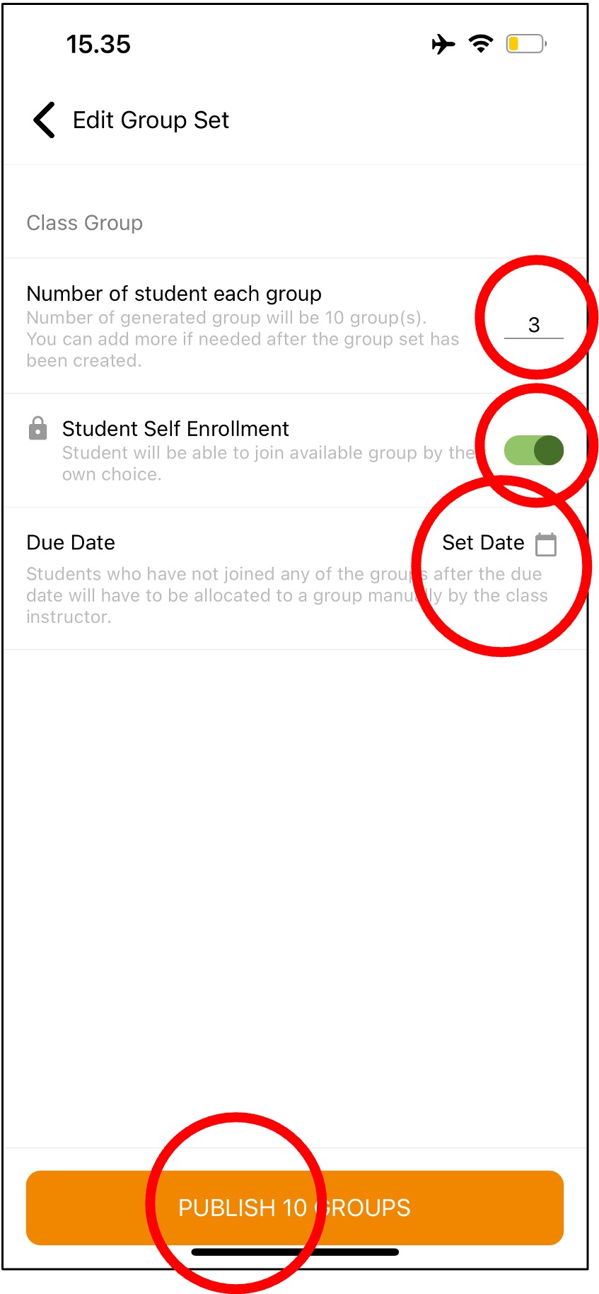 Aktifkan self enrollment dan due date